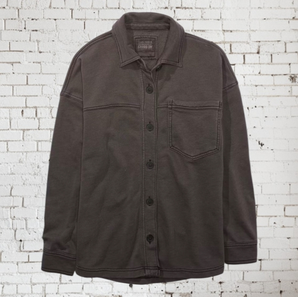 Nwt AE Black 🖤 Oversized Shacket Shirt Sz Large - Picture 4 of 5